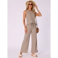 thumbnail image 3 of DARING DIVA Tank Pajama Waffle Knit Wige Leg Pants 2 Piece Lounge Set XS Khaki, 3 of 6