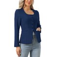 thumbnail image 4 of INSPIRE CHIC Business Casual Blazers for Women Button Down Scoop Neck Long Sleeve Office Work Blazer Jackets with Pockets L Navy Blue, 4 of 6