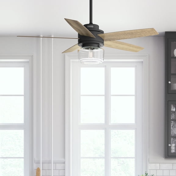 Hunter 52 inch Indoor Ceiling Fan with LED Light and Remote Control - Black Ceiling Fan, Standard Mount, 5 Blades, For Bedroom, Living Room, or Kitchen, Quiet - Margo 52335, Matte Black