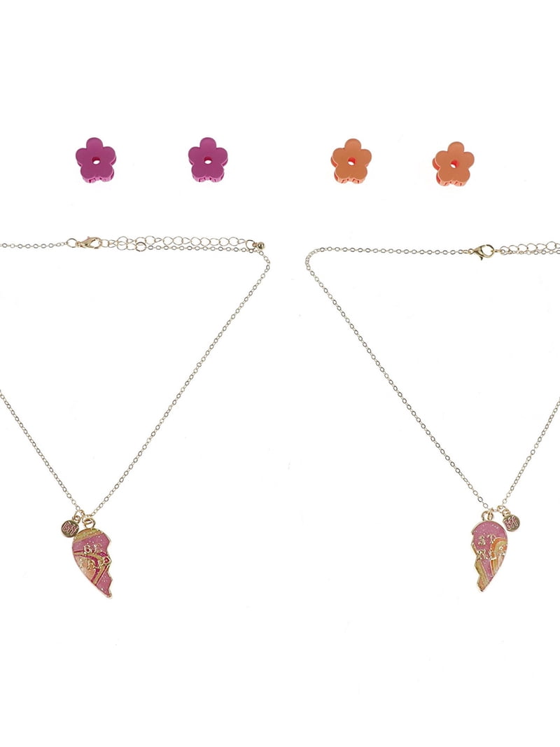 Wonder Nation Girls BFF Necklace and Hair Clip Set, 6-Piece