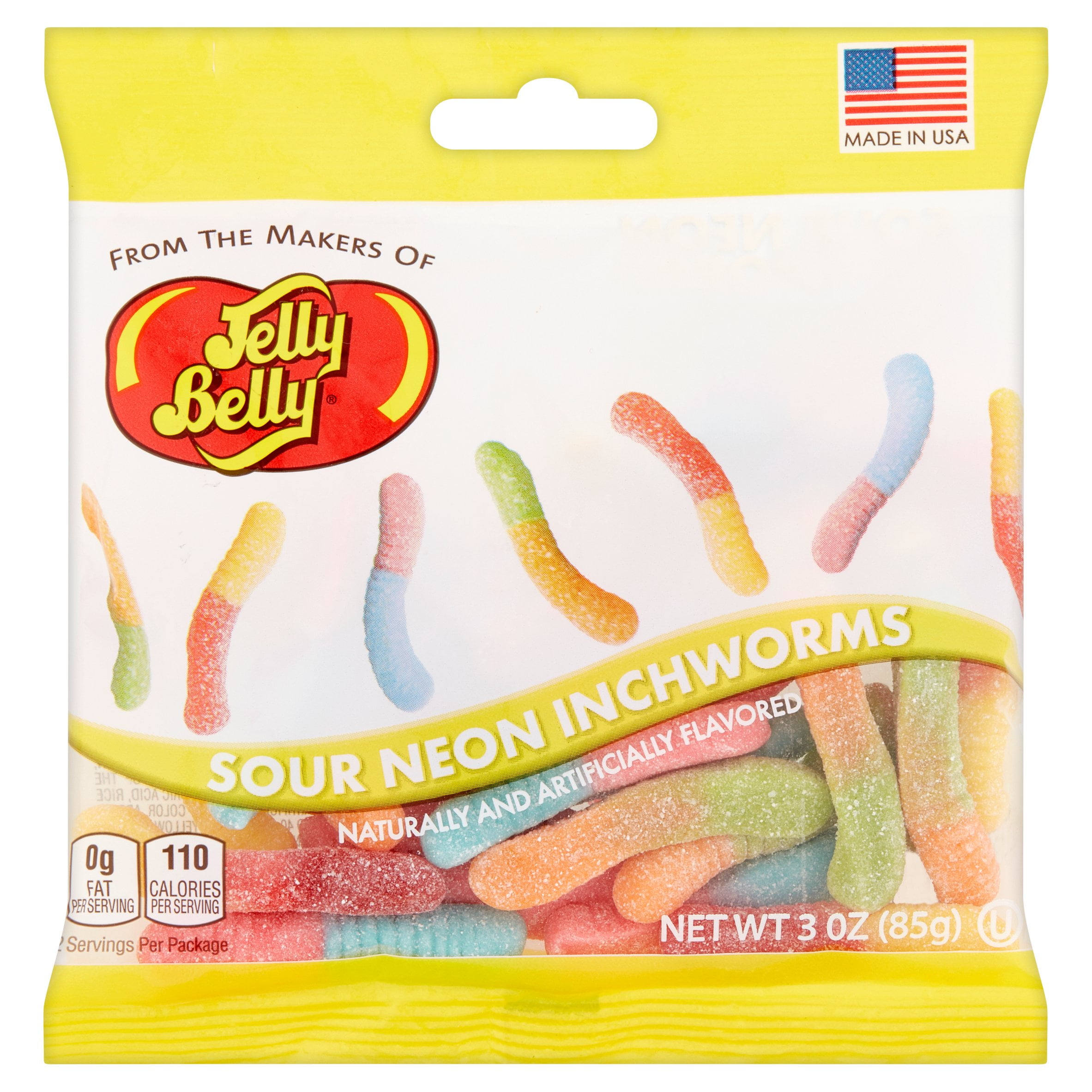Jelly Belly, Sour Neon Inchworms, 3 Oz