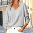 thumbnail image 3 of TKKCS Womens Long Sleeve Knit Sweaters- Loose Fit Pullover Soft Lightweight V Neck Casual Tops Silver Size 2XL, 3 of 7