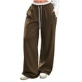 thumbnail image 2 of Trousers Pants for Women Plus Size Wide Leg Pants with Pockets Elastic Waist Loose Long Pants Casual Lounge Workout Jogger, 2 of 3