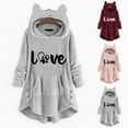 thumbnail image 5 of Lovskoo 2024 Women's Hoodies Coat Animal Ear Cap Fuzzy Fleece Tops Cozy Christmas Letter Printing Buttons Long Sleeve Hooded Plush Pullover Burgundy, 5 of 5