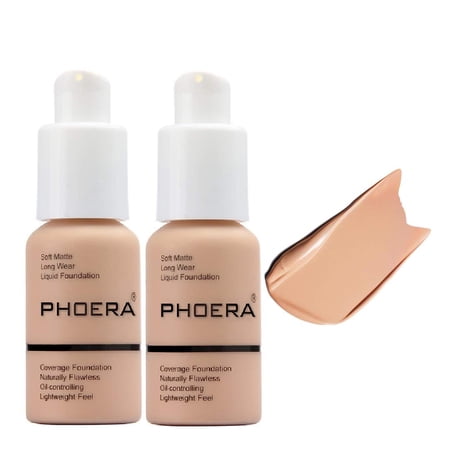 2Pack PHOERA Foundation,Full Coverage Foundation, Concealer Foundation Full Coverage Flawless New 30ml PHOERA 24HR Matte Oil Control Concealer (103 Warm peach)