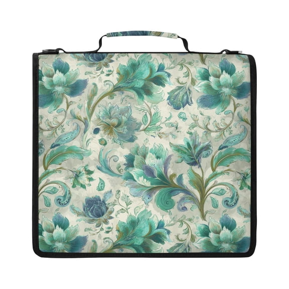 Zipper Binder with Shoulder Strap 2 inch 3 Ring Waterproof File Folder Organizer Bag 500 Sheet Intricate Stylized Floral Patterns