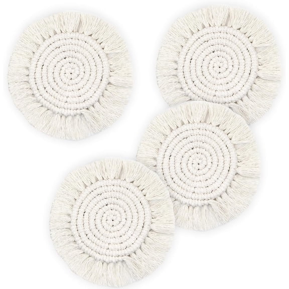 4Pcs Round Beige Absorbent Drink Coasters, Farmhouse Handmade Woven Coasters for Mugs & Cups, Home Decor & Housewarming Gift