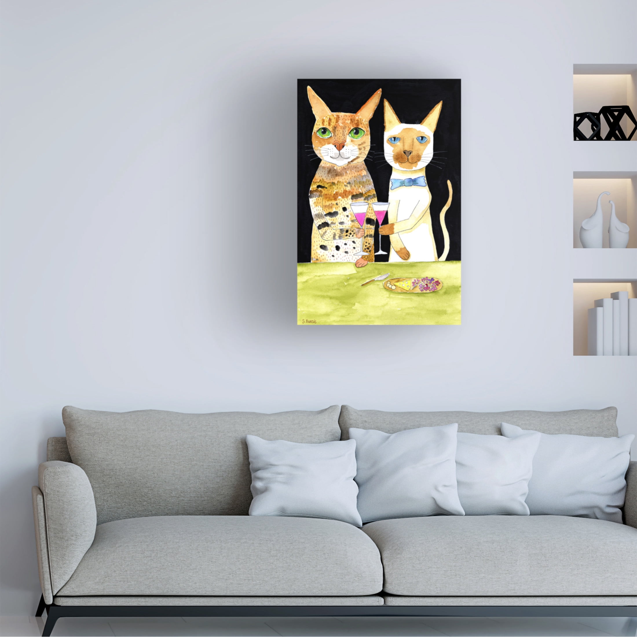 Canvas Wall Art - Sharyn Bursic 'Cats Drinking Best Friends' Wall Art for Living Room, Bedroom, or Office D?cor by Trademark Fine Art - 16 x 24 Inches