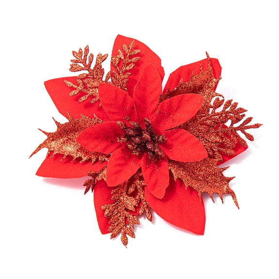 10pcs 14cm Poinsettia Artificial Flowers Glitter Christmas Flower for XmasTree Decoration Wedding Party Wreath Ornaments