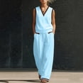 thumbnail image 5 of Kezqiaxn Womens Summer Outfits Sleeveless V-Neck Tops and Wide Leg Pants with Pockets Loungewear Set 2 Piece Sets for Women, 5 of 6