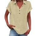 thumbnail image 2 of Kelon Womens Blouses Short Sleeve Shirts V Neck Linen Cotton Dressy Casual Work Blouses Fashion Boho Clothes, S, 2 of 6