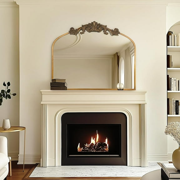 USHOWER 36×30" Arched Gold Baroque Mirror – Antique Brass Ornate Frame, Vintage Statement for Fireplace, Entryway, Bathroom, Living Room