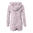 thumbnail image 4 of Women's Fleece Bear Ear Hooded Zip Up Printed Onesies Pajamas Cute Sherpa Fleece Romper Long Sleeve Sleepwear Playsuit (XL, Pink), 4 of 5