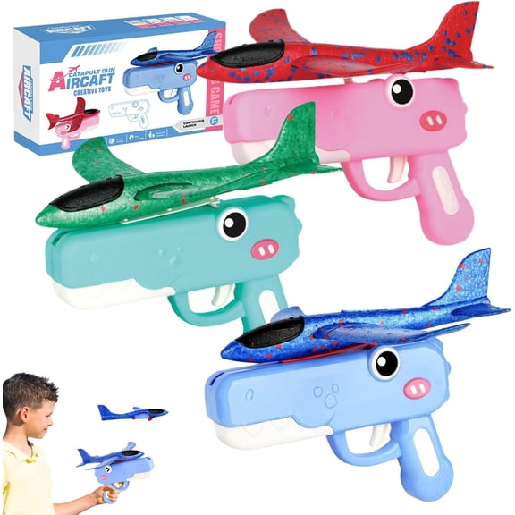 Dinosaur Foam Glider Launcher Toy, 9.5'' Outdoor Flying Aircraft with Easy-Load Mechanism, Long Flight for Backyard Park Beach Play