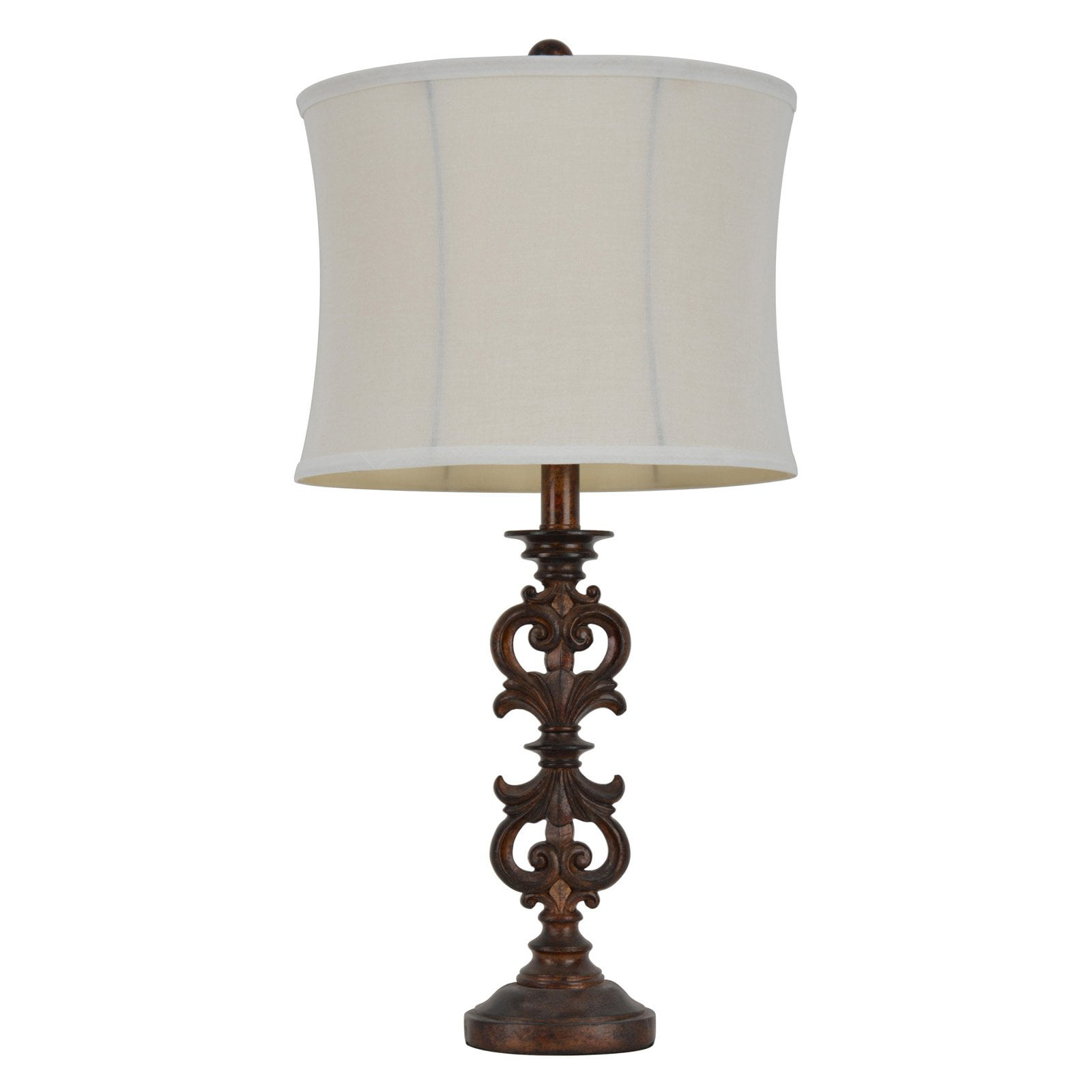 Decor Therapy Antique Rust Iron Look Table Lamp with Natural Linen Shade, Dark Brown