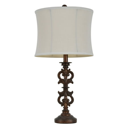 Decor Therapy Antique Rust Iron Look Table Lamp with Natural Linen Shade -Dark