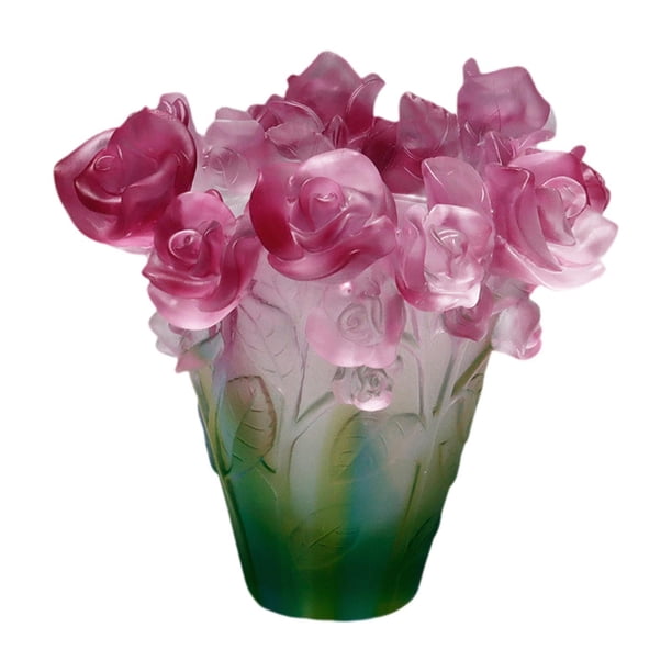 Jarrón de cristal con flores, centro de mesa, florero decorativo con arreglo floral Rojo