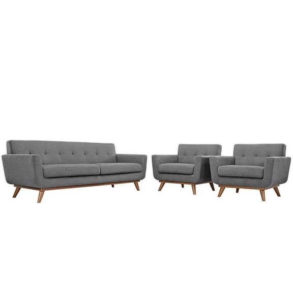 Modway Engage Modern Fabric 3-Piece Sofa Set with Armchairs in Expectation Gray