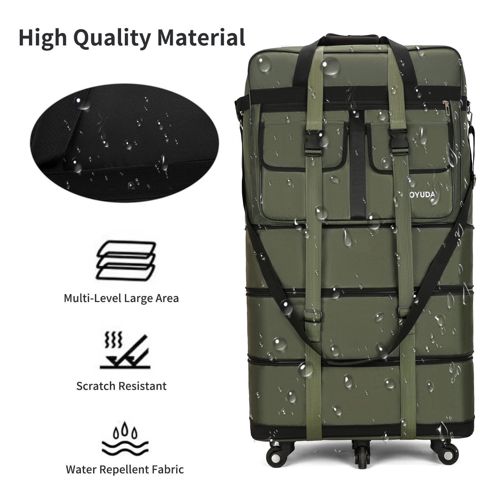 Gloyuda 130L Rolling Bag, 40 inch Duffle Bag with Wheels, Rolling Tote Bags with Wheels, Collapsible Luggage, Travel Bag with Wheels and Handle, Roller Bag with 2 Fixing Straps and 1 Shoulder Strap
