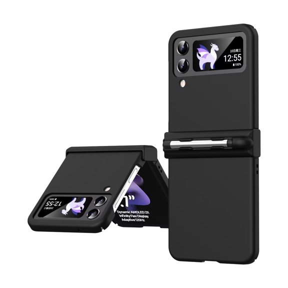 MonsDirect for 6.7 inch Samsung Galaxy Z Flip 4 5G 2022 Case with A Capacitance Pen, Two Hinge Protection Hard PC Back Anti-Drop Shockproof Full Coverage with S Pen Holder for Galaxy Z Flip 4, Black