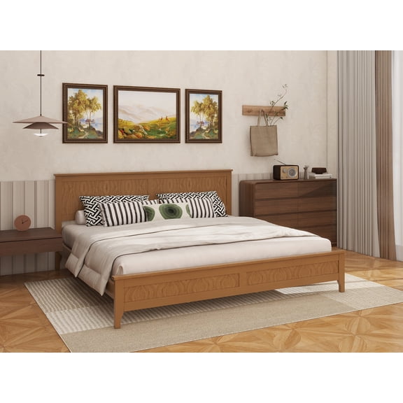 Modern Solid Wood King Size Platform Bed with Sturdy Wooden Slats Support,No Box Spring Needed, Seadrift