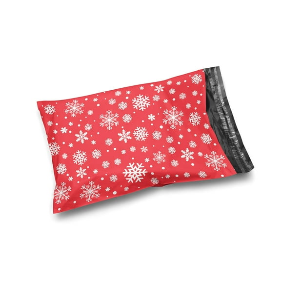 Shop4Mailers 10 x 13 Glossy Christmas Red Snowflake Holiday Poly Bag Mailer Envelopes 2 Mil 100 Pack