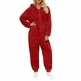 thumbnail image 2 of AUNVITO Women's Fleece Hooded Front Zipper Long Sleeve Jumpsuit Cozy and Comfortable Loungewear Style, 2 of 6