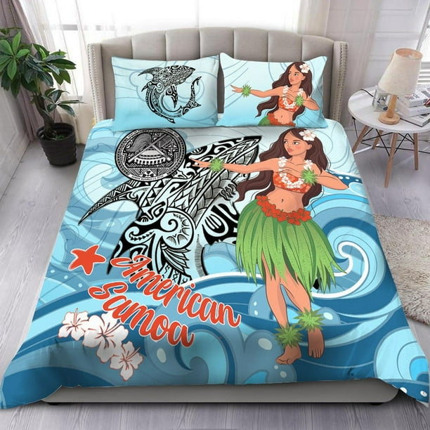 Juego de cama Samoa Americana - Polinesia Niñas con tiburón