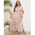 thumbnail image 4 of Plus Size Wedding Guest Maxi Dresses for Curvy Women, Summer Casual Floral Long Party Sundress with 3/4 Sleeve, 4 of 9