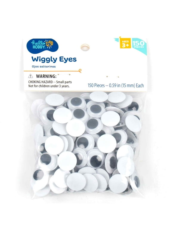 Hello Hobby Black and White Plastic Wiggly Eyes, 150-Pack