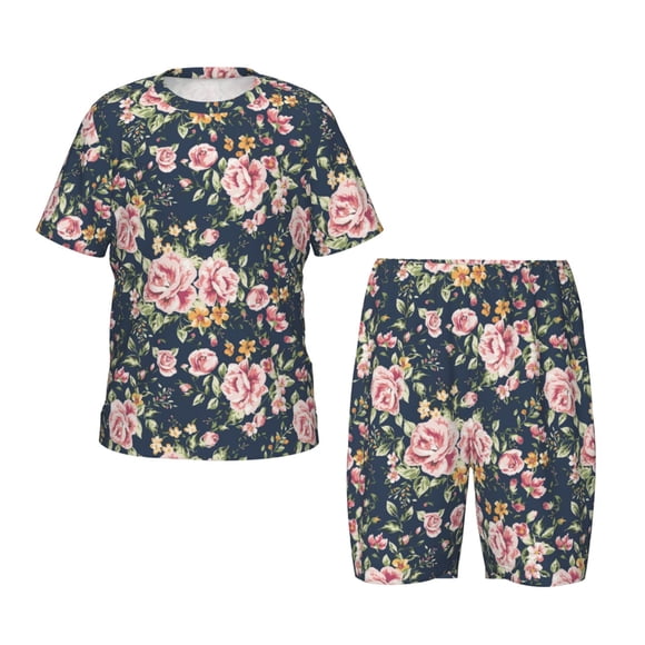 Balery Vintage Floral Conjunto de Pijama Infantil de Manga Corta con Estampado – Ropa de Dormir de Algodón Suave-Small