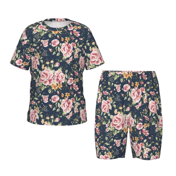 Balery Vintage Floral Conjunto de Pijama Infantil de Manga Corta con Estampado – Ropa de Dormir de Algodón Suave-4X-Large