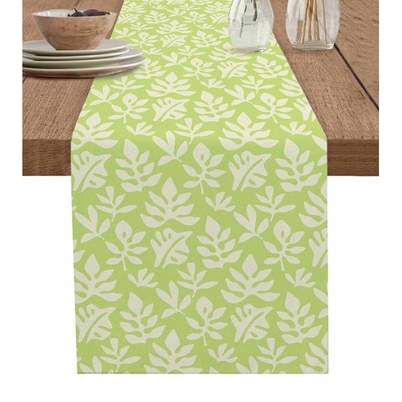 ERUNPONLY Green Flower Table Runner - 72 Inch Long Daisy Floral Silhouette Nature Patterns Cotton and Linen Blended Dress Scarves Farmhouse Table Runner for Kitchen Dining, Coffee Table, 16"x72"