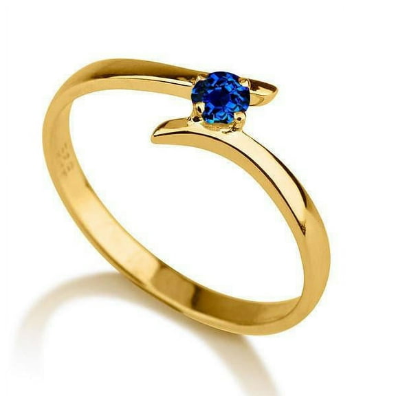 1 Carat Round Cut Blue Sapphire Solitaire Engagement Ring in 10k Yellow Gold