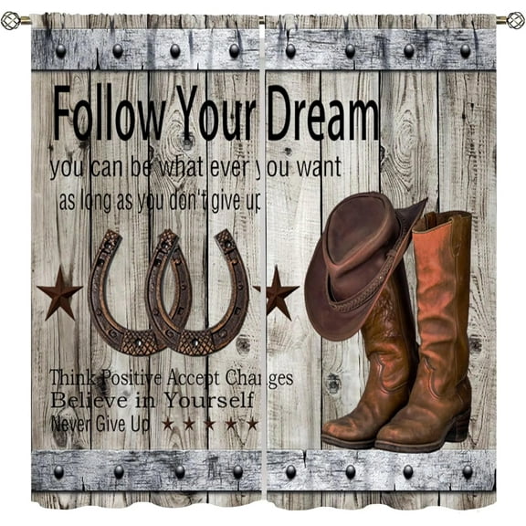 Retro Country Western Cowboy Cottage Farmhouse Curtains - Wooden Board Background Pattern for Living Room, Bedroom, Kitchen - Blackout Noise Reduction - 42x54 Inch 2 Panels