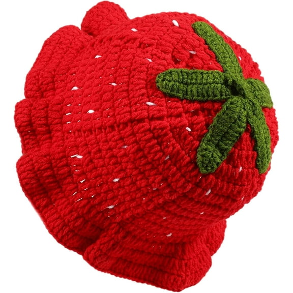 Handcrafted Strawberry Crochet Bucket Hat, Strawberry Shortcake Design, 21.2-22.04 in Handmade Knitted Floppy Sun Hat, Cute Foldable Knitted Hats for Women, for Women & Girls