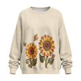 thumbnail image 4 of SCRAWLGOD Sunflower Bee Print Beige Women Crewneck Sweatshirts with Pockets Long Sleeve Drop Shoulder Pullovers Comfy Stylish Loose Fit Clothes for Daily Wear, XXL, 4 of 7