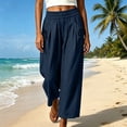 thumbnail image 6 of CQONEPT Wide Leg Pant for Womens Elastic Waist Elastic Waist Crop Pants Casual Flowy Loose Fit Trousers with Pocket Navy M, 6 of 6