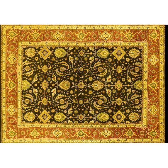 Ahgly Company Machine Washable Indoor Rectangle Oriental Yellow Industrial Area Rugs, 7' x 9'