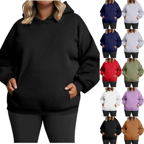 Womens Plus Size Hoodies, Oversized Sweatshirts for Women Fall Winter Long Sleeve Hooded Sweatshirt with Pockets