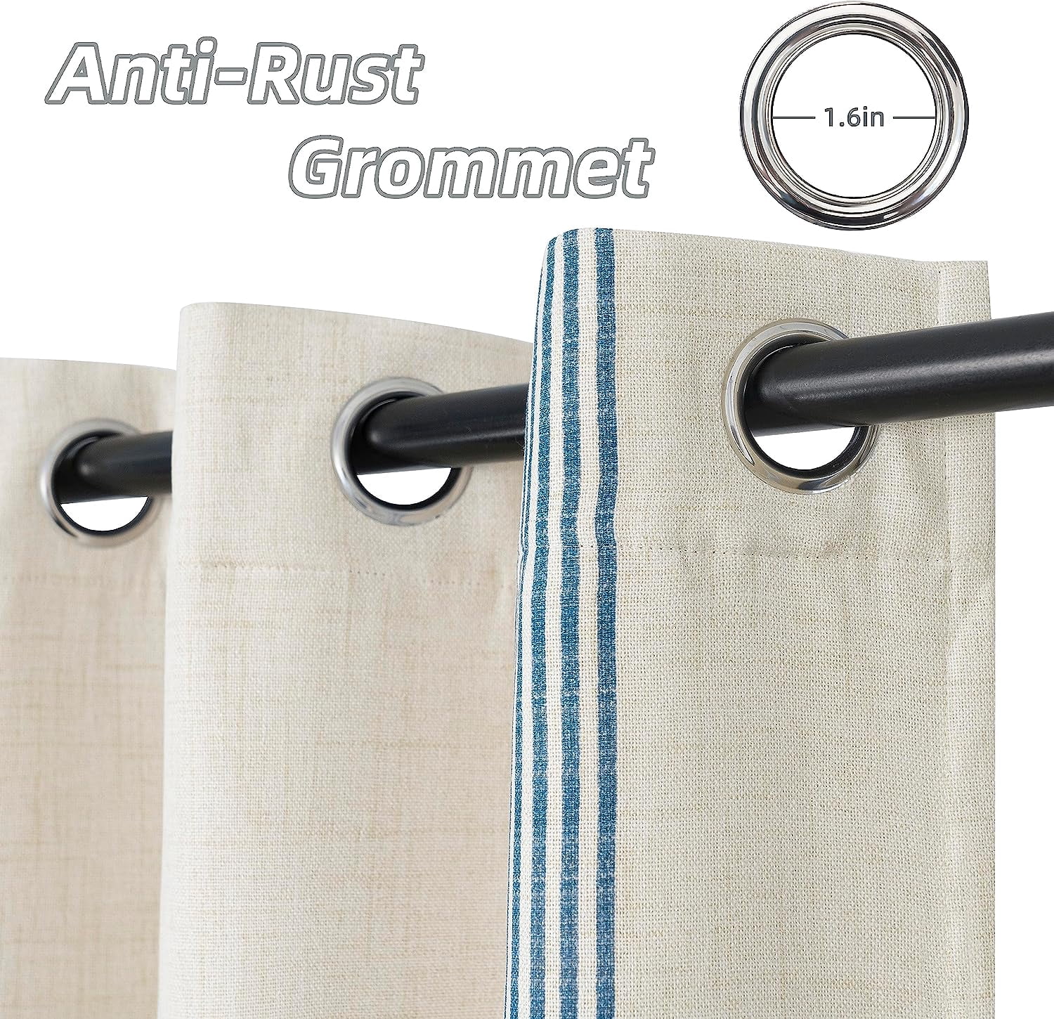 DriftAway Chris Vertical Striped Pattern Linen Blend Lined Thermal Insulated Blackout and Room Darkening Grommet Linen Curtains for Farmhouse Printed, 2 Panels, 52" x 84", Cabana Denim Stripe