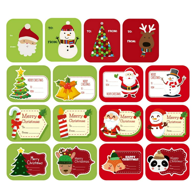 Techinal 100pcs Merry Christmas Stickers Writable Name Tags Xmas