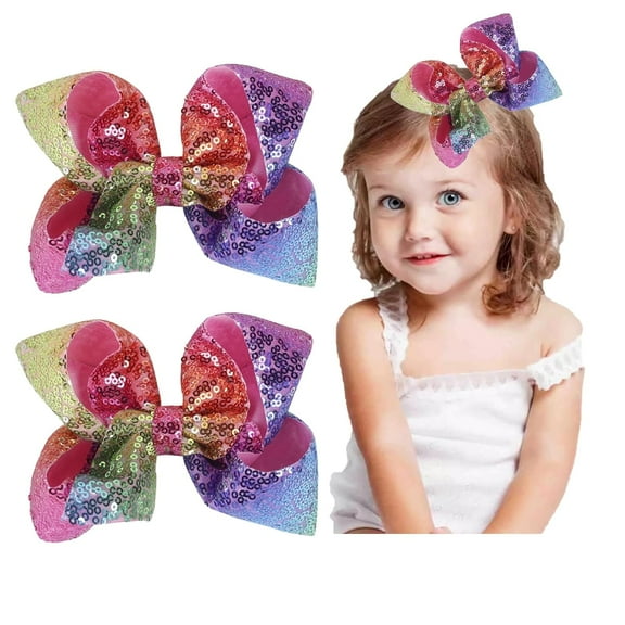 2 Pieces Christmas Hair Bows Clips for Girls 6 Inches Handmade Sequins Large Bows Alligator Hair Clips Hair Barrettes Accessories for Women Teens Girls Kids (Pink)