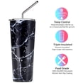 thumbnail image 3 of Stainless Steel Vacuum Insulated Tumbler - THILY Travel Mug 26 oz Coffee Cup with 2 Lids and Straws, Splash Proof, Keep Ice Drinks Cold, Black Marble, 3 of 5