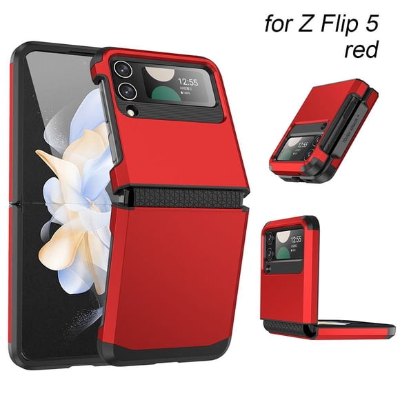New Armor Protective PC TPU Z Flip 3/4/5 Case Phone Cover Shock Proof Mobile Phone Protector RED FOR Z FLIP 5