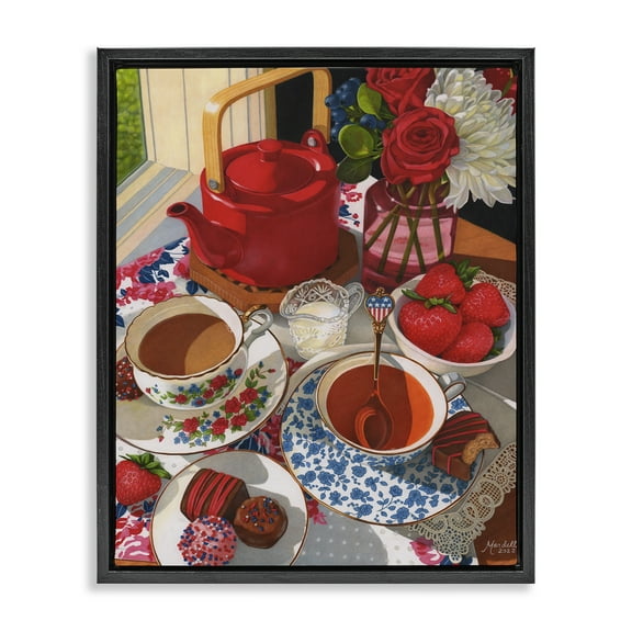 Stupell Industries Patriotic Tea Party Food & Beverage Painting Black Floater Framed Art Print Wall Art, 17 x 21