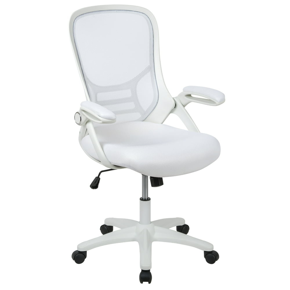 44" White High Back Ergonomic Swivel Office Chair with FlipUp Arms
