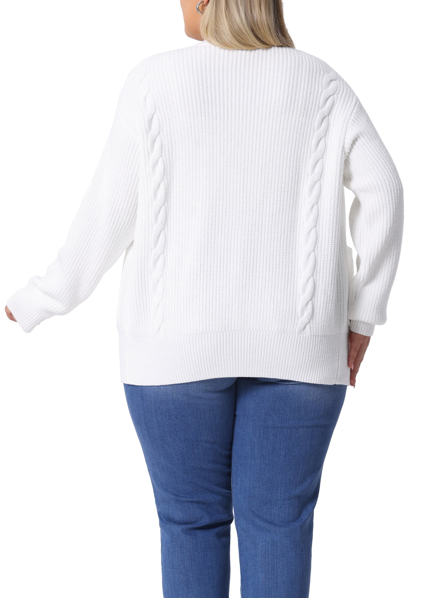 DARING DIVA Women's Plus Long Sleeve Crew Neck Knit Cardigans 1X White