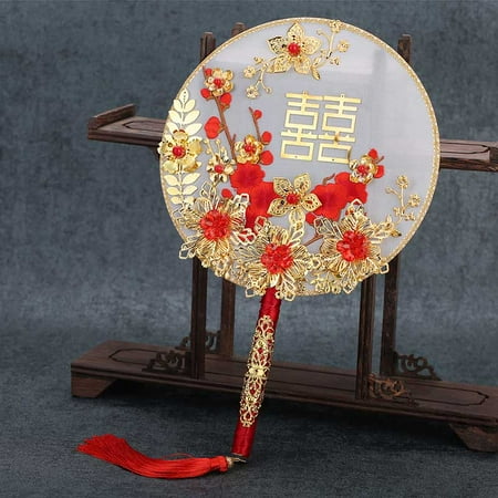 

Vintage Wedding Gold Red Bride Bridesmaid Hand Holding Floral Fan Classical Palace Fan Wedding Accessory