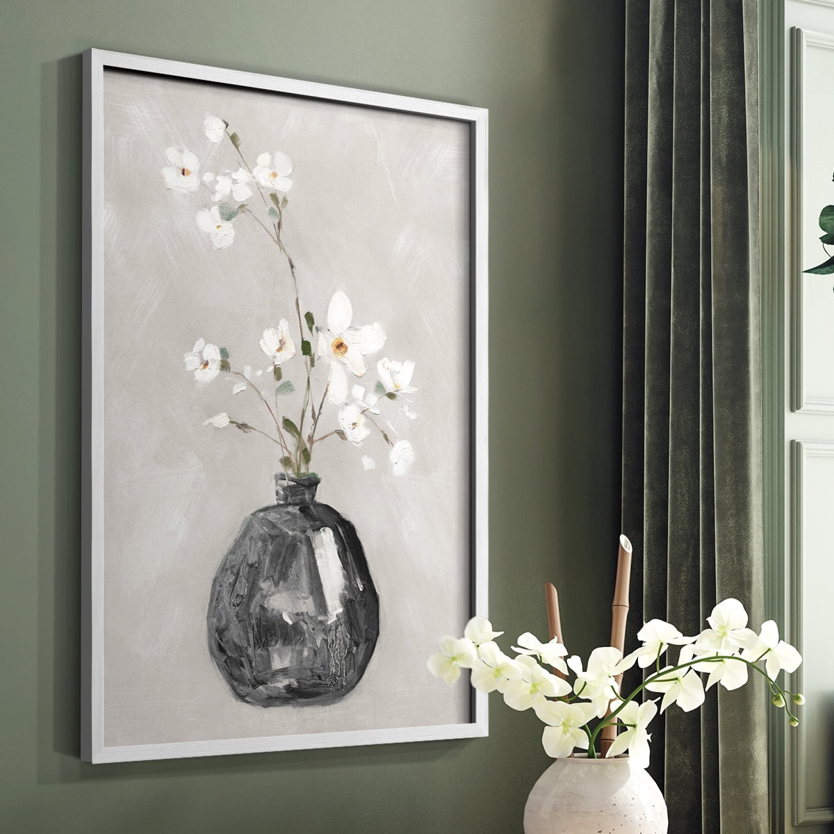 Cottage Spring II Framed Print in White Solid Wood Framed Print No Nail Hanging